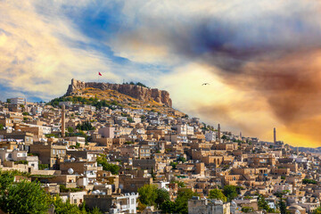 Ancient and stone houses of Old Mardin (Eski Mardin) with Mardin Castle, Located South Eastern of...