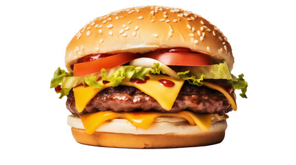 Western Burger en gros plan, sans background en transparence (Steak haché de bœuf, bacon, cheddar) - obrazy, fototapety, plakaty