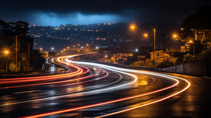 Fototapeta premium Empty asphalt road and mountain natural scenery at night or evening