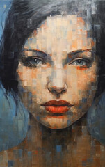 Beautiful Dramatic Young Girl Portrait Painting Geometric Brush Strokes Background