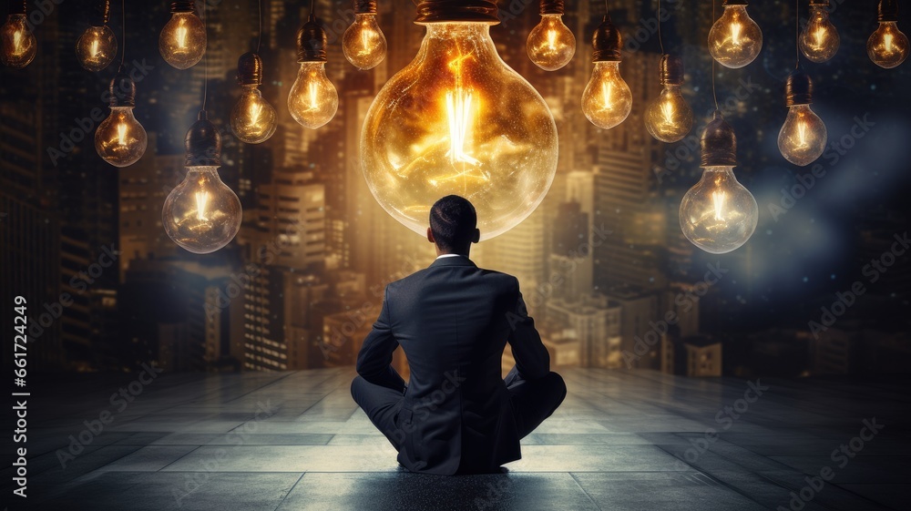 Poster an image of an entrepreneur with a startup idea, symbolizing the spirit of entrepreneurship and inno