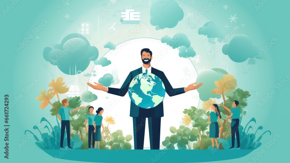 Aufkleber Visualize a person engaging in philanthropic activities and sustainable business practices in CSR
