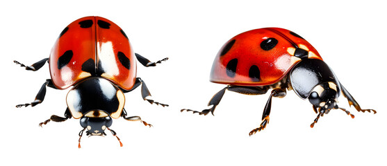 Fototapeta premium Ladybug ladybird insect, many angles and view portrait side back head shot isolated on transparent background cutout, PNG