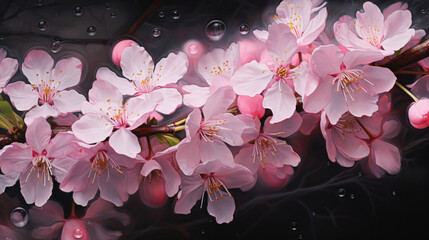 A painting of pink flowers