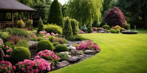 Rolgordijnen Beautiful garden maintained by a landscaper © piai