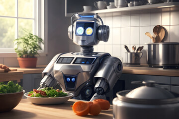 A robot works as a chef.