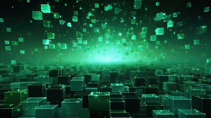 futuristic dimension abstract 3d cubes animation with green squares.