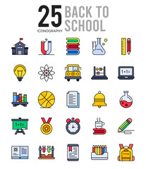 25 Back to school Lineal Color icon pack. vector illustration.