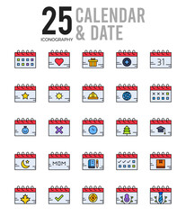 25 Calendar and Date Lineal Color icon pack. vector illustration.