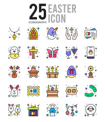 25 Easter Lineal Color icon pack. vector illustration.