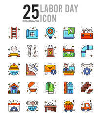25 Labor Day Lineal Color icon pack. vector illustration.