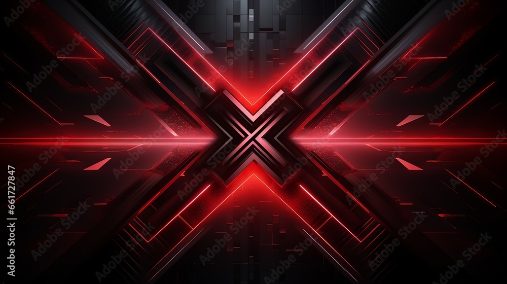 Wall mural 3d glowing red techno abstract background overlapping layers in dark space with 'x' effect decoratio
