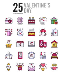 25 Valentine's Day Lineal Color icon pack. vector illustration.