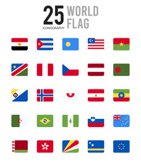 25 World Flags Rounded Square . icons Pack. vector illustration.