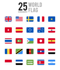 25 World Flags Rounded Square . icons Pack. vector illustration.