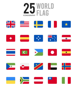 25 World Flags Rounded Square . icons Pack. vector illustration.