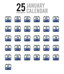 25 January Calendar Lineal Color icon pack. vector illustration.
