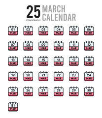 25 March Calendar Lineal Color icon pack. vector illustration.