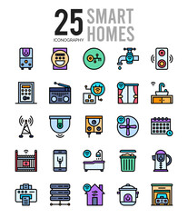 25 Smart Homes Lineal Color icon pack. vector illustration.