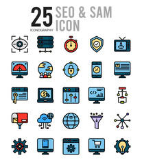 25 SEO And SAM Lineal Color icon pack. vector illustration.
