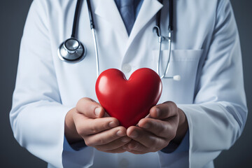 Cardiologist doctor holding a red heart