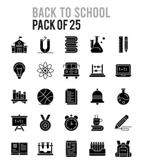 25 Back to school Glyph icon pack. vector illustration.