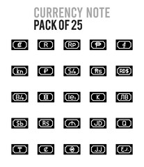 25 Currency Note Glyph icon pack. vector illustration.