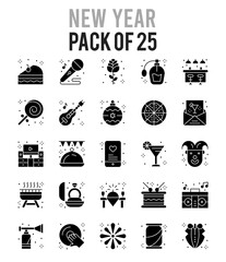 25 New Year Glyph icon pack. vector illustration.