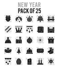 25 New Year Glyph icon pack. vector illustration.
