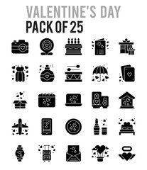25 Valentine's Day Glyph icon pack. vector illustration.