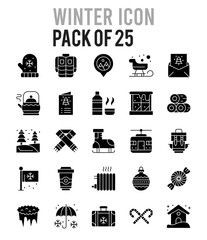 25 Winter Glyph icon pack. vector illustration.
