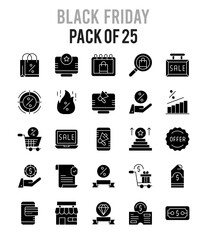25 Black Friday Glyph icon pack. vector illustration.