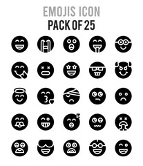 25 Emojis Glyph icon pack. vector illustration.