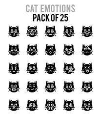 25 Cat Emotions Glyph icon pack. vector illustration.