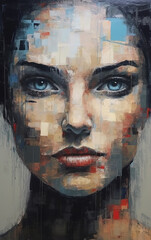 Portrait Painting Geometric Cubism Brush Strokes Beautiful Dramatic Young Girl Background