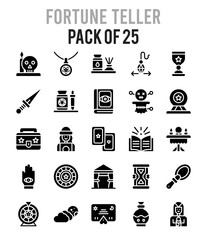 25 Fortune Teller Glyph icon pack. vector illustration.