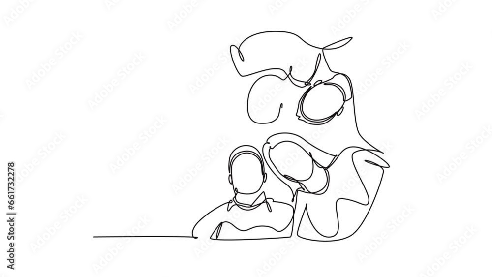 Aufkleber animated self drawing of continuous line draw group of businessman and businesswoman creating circle