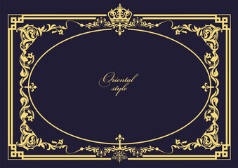 Gold ornament on dark background. Can be used as invitation card. Vector illustration