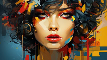 Colorful Oil Painting Portrait of A Beautiful Retro Old Fashioned Women Multi-Colored Background © BlueMistFilmStudios