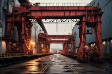 Gantry crane used in an industrial setting. Generative AI - obrazy, fototapety, plakaty