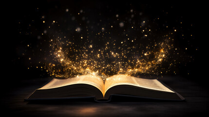 An open book with a glowing light