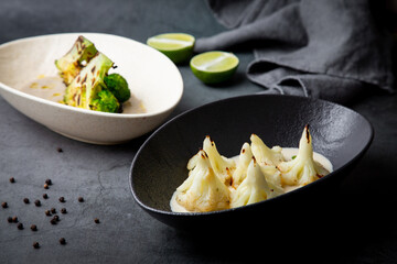 cooked cauliflower in mushroom sauce and lime