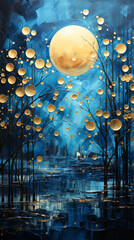 Abstract background with golden moon in the sky