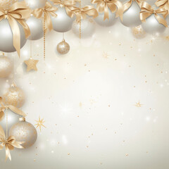 Fototapeta na wymiar Luxurious golden background, sparkling with golden snowflakes and sparkling balls for Christmas. Elegant pastel tones for printing, Christmas cards, wallpaper, banners.
