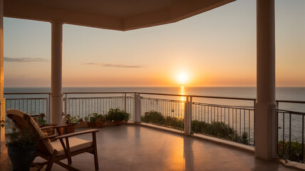 view from a the veranda to the sea during sunset.  