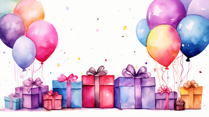 Gift boxes and balloons watercolor