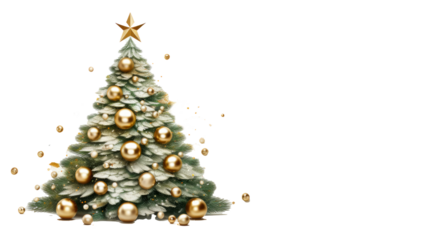 tree decorated with Christmas decorations isolated on background, cutout
