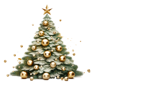 tree decorated with Christmas decorations isolated on background, cutout