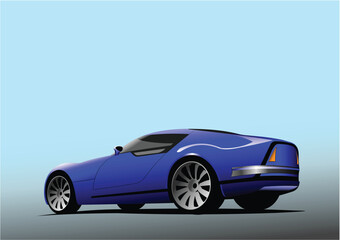 Fototapeta na wymiar Blue sport car on the road. Colored Vector 3d illustration for designers
