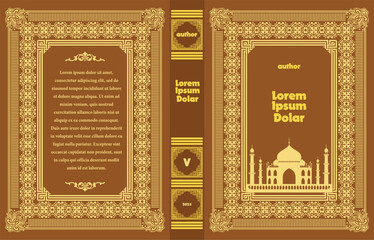 Old book cover in Islamic style. 3d vector cover illustration